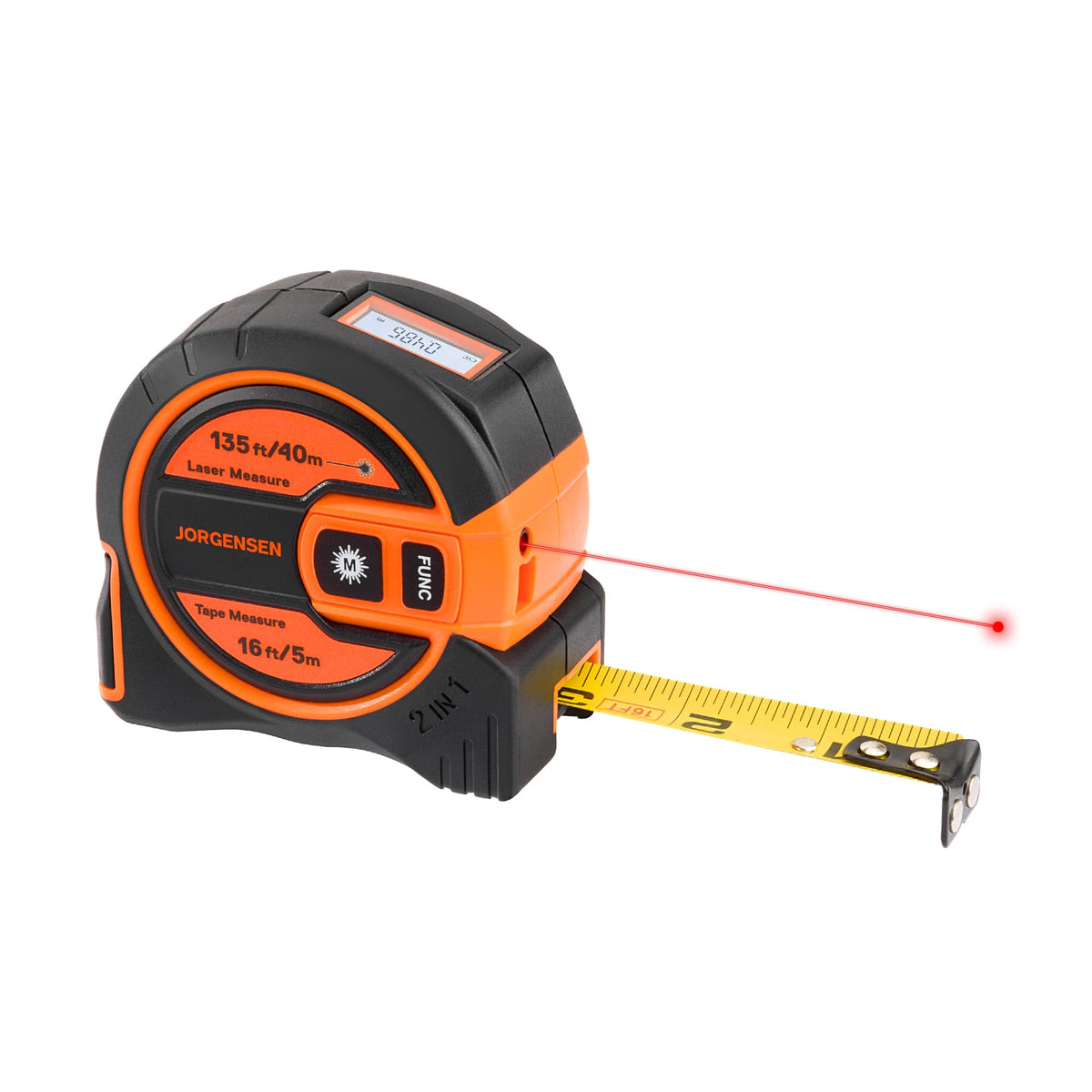 JORGENSEN 2-in-1 Laser Tape Measure, 135Ft Measuring Laser &16Ft - Image 1