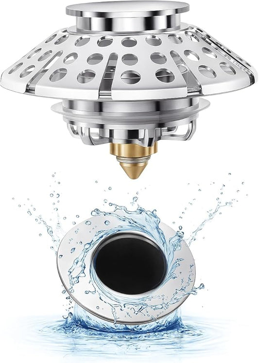 3-in-1 Bathtub Drain Stopper with Hair Catcher – Universal Tub Drain Plug for 1-3/8" to 2" Holes, Pop-Up Tub Stopper for Bathroom Sink, Anti-Clog Shower Strainer by PROFECTUS