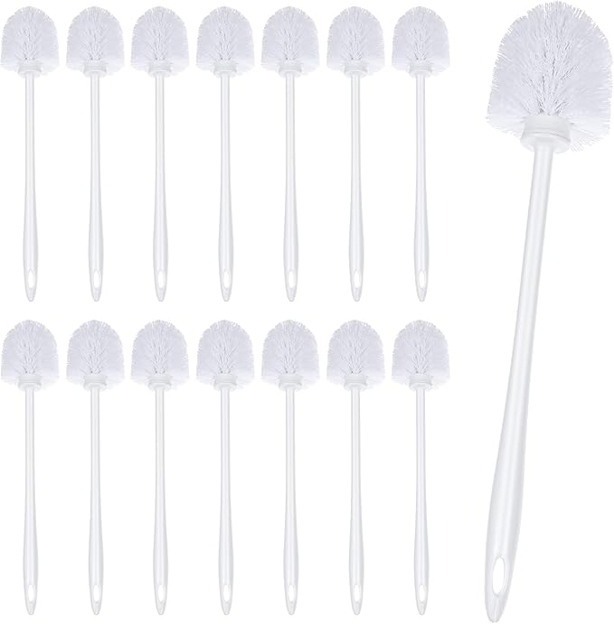 15 Pcs Toilet Brush, 14.2 Inch Plastic Soft Bristle Long Non-Slip Handled Cleaning Scrubber Brush with Hook Hole for Bathroom Cleaning Supplies
