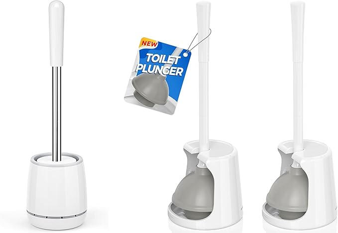 Toilet Brush and 2 Pack Toilet Plunger Combo, Plungers for Bathroom Heavy Duty for 5.7-inch Toilet Drain,Space Saving Toilet Bowl Brush Durable Bristles Toilet Scrubber for Bathroom Clean