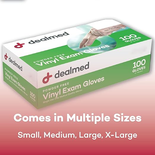 Dealmed Vinyl Exam Protection – 100 ct. Medium Medical, Kitchen, Disposable, Non-Irritating Latex Free
