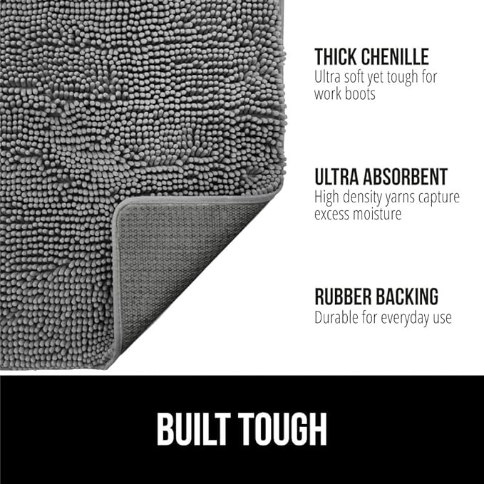 GORILLA GRIP SoakSTOPPER Dog Door Mat, 60x36 Machine Washable Rug Absorbent Doormat Captures Moisture Mud Dirt, Quick Dry Soft Chenille Entryway Rugs Indoor Entrance Mats for Dog Paws, Grey