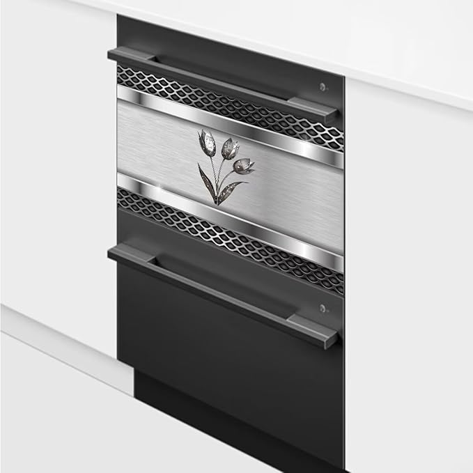 Stainless Steel Dishwasher Magnet Cover Decor, Metal Floral Dishwashing Sticker Magnetic, Kitchen Fridge Door Magnet Cover Vinyl Sticker (23" x 17" Magnetic)