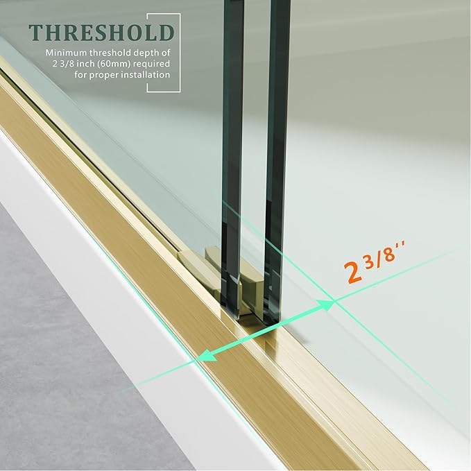 Brushed Gold Glass Shower Door,45~48" W x 72" H Semi-Frameless Glass Door,1/4'' SGCC Tempered Clear Glass Door with Stainless Steel Handles,Reversible Easy Installation Sliding Doors for Bathroom