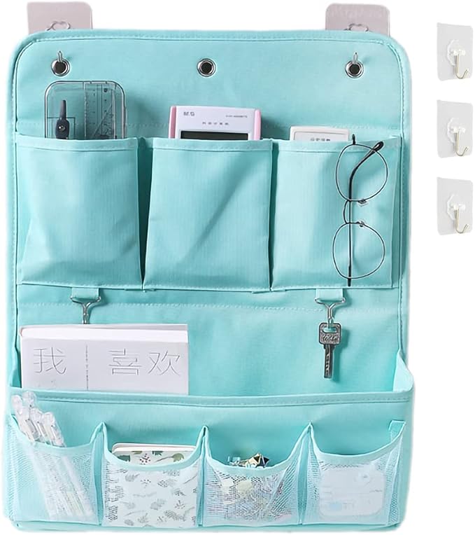 HSLFUAI Hanging Organizer with Pockets – Wall & Door Storage Bag with 3 Sticky Hooks – Hanging Storage Organizer for Bathroom, Bedroom, Closet, Dorm, Washing Table (2Layer, Blue)