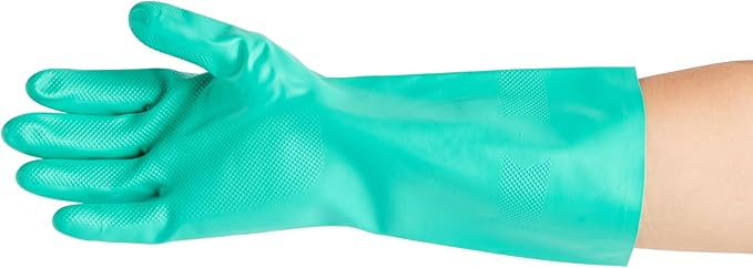 Restaurantware-Clean Tek Professional 15 Mil Medium Cleaning Gloves, 1 Pair Of Long Cuff Gloves - Flock Lining, No-Powder, Green Nitrile Chemical Tolerant Gloves, No-Latex, Heavy-Duty Tasks