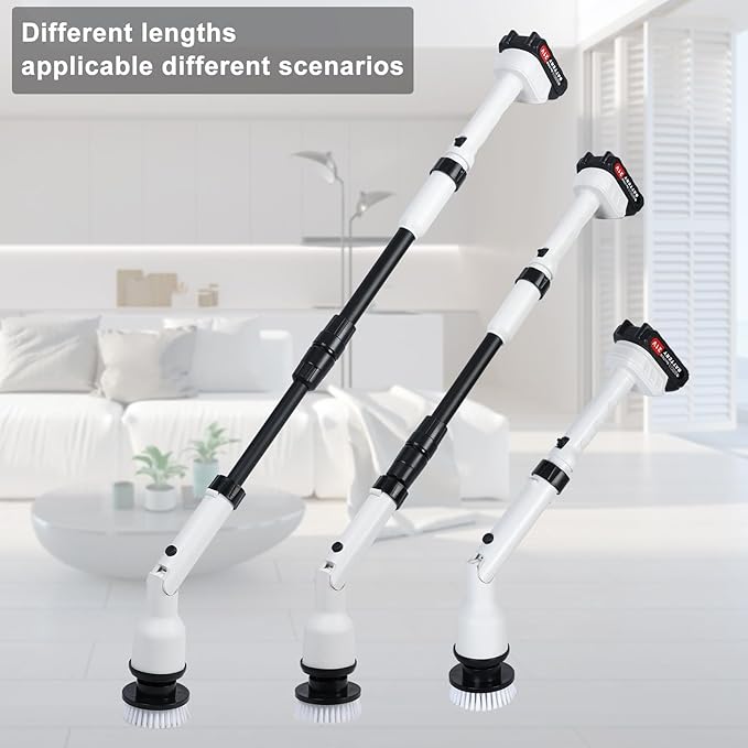 Electric Spin Scrubber,Cordless Cleaning Brush,Shower Scrubber with 2 Batteries & 1 Charger, 4 Replacement Brush Heads, Telescopic Rod Electric Scrubber for Bathroom Tub Tile Floor Spin S
