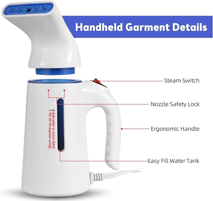 Portable Handheld Garment Steamer 120ml Capacity 700W Auto Shut-Off Steamer for Clothes Removes Wrinkles on Clothes and Fabric