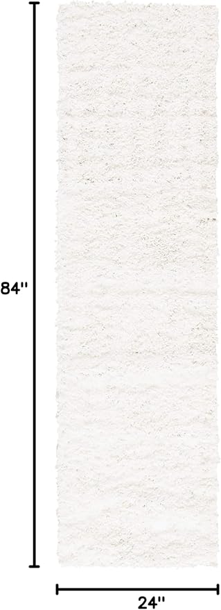 SAFAVIEH August Shag Collection Runner Rug - 2' x 7', White, Solid Design, Non-Shedding & Easy Care, 1.5-inch Thick Ideal for High Traffic Areas in Living Room, Bedroom (AUG200A)