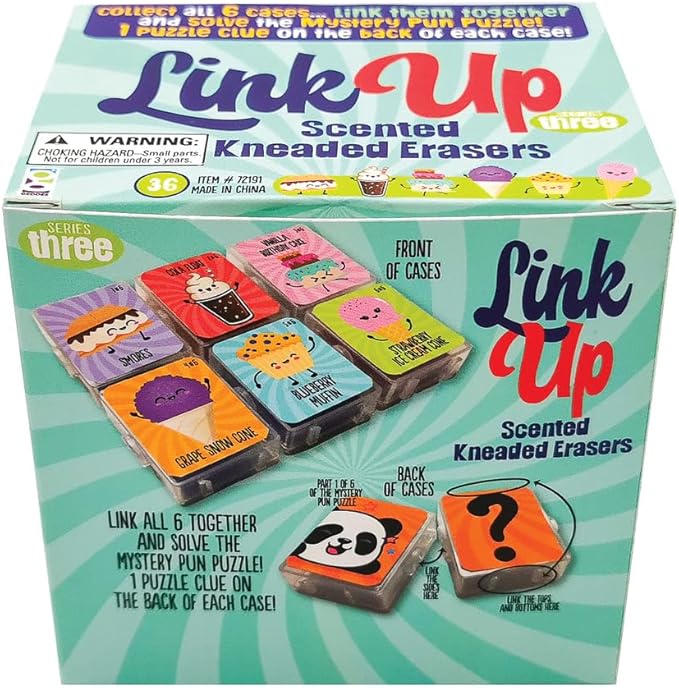 Raymond Geddes Link Up Scented Kneaded Erasers (Series Three - 36 Pieces) - 6 Moldable Eraser Designs with Snap Case - Fun Puzzle Kids Erasers