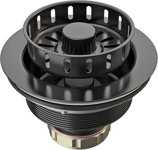 BOTEMY 3-1/2 inch Pop Up Kitchen Sink Drain Strainer Assembly 304 Stainless Steel with Removable Strainer Basket Stopper, Matte Black