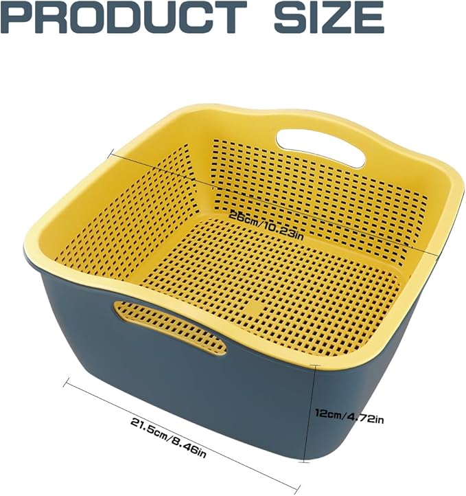 Double-layer Draining Basket Plastic Fruits & Vegetable Washing Basket for Kitchen (Blue)