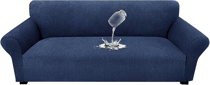 Waterproof Couch Cover, Stretch Non-Slip Sofa Slipcover with Elastic Bottom That Stays in Place - Leakproof Furniture Protector for Kids and Pets - Washable (Sofa, Navy)