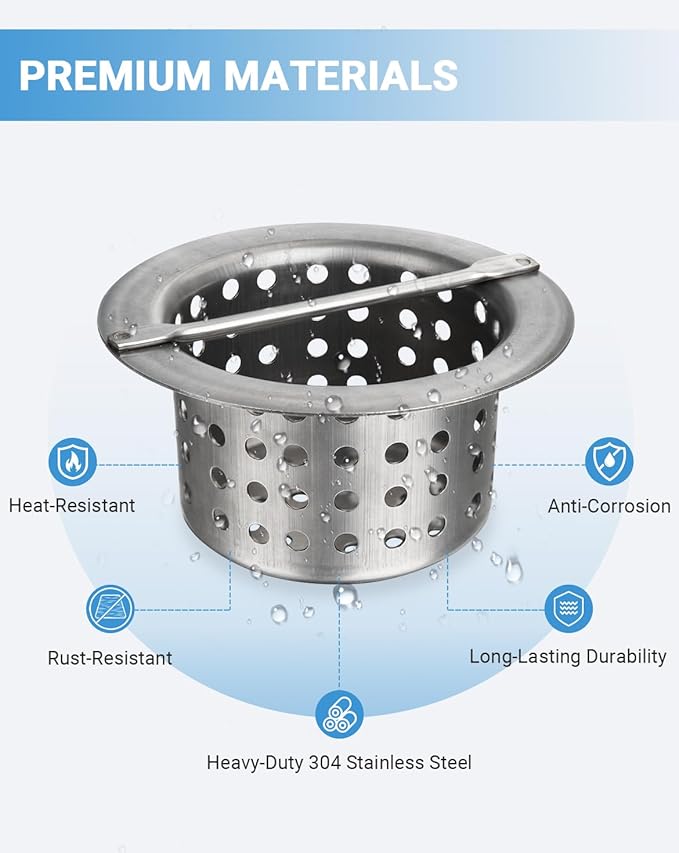 Commercial Floor Drain Strainer Basket, Heavy Duty 304 Stainless Steel Hair Catcher with Handle, Drain Filter for Kitchen/Utility Sinks & Floor Troughs - Prevents Clogs (Outer Diameter 5 Inch)