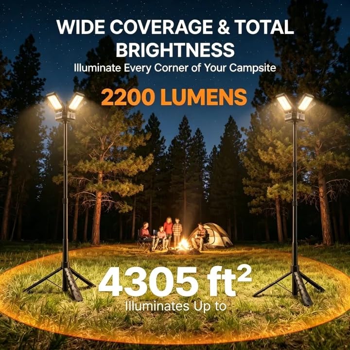 OGERY 2-Pack Rechargeable Camping Lights, Tripod Work Light - Image 4