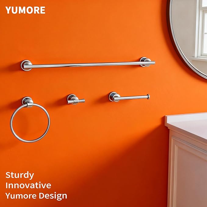 YUMORE Bright Bathroom Hardware Set 4 Pieces,Towel Bar Set Stainless Steel Wall Mounted