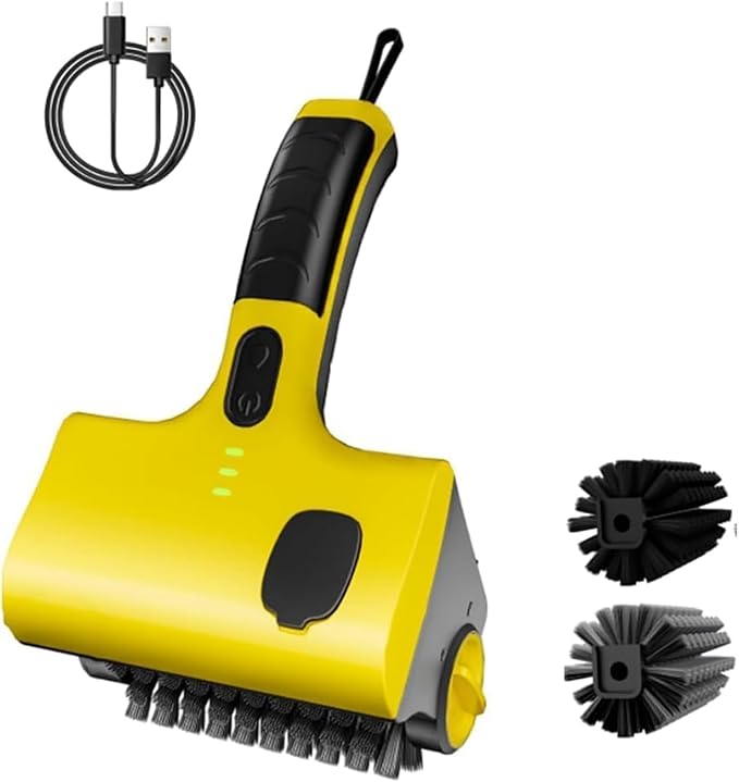 Electric BBQ Brush, Cordless BBQ Brush, Electric BBQ Cleaning Brush with Liquid Box, with 2 Adjustable Speed 360° Rotating Heads, Two Replaceable Heads for BBQ Bathroom Kitchen
