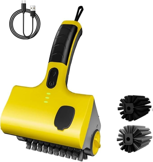 Electric BBQ Brush, Cordless BBQ Brush, Electric BBQ Cleaning Brush with Liquid Box, with 2 Adjustable Speed 360° Rotating Heads, Two Replaceable Heads for BBQ Bathroom Kitchen