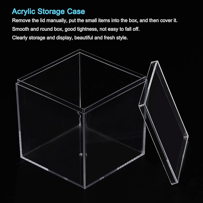 MECCANIXITY Clear Acrylic Plastic Storage Box Square Cube Display Case with Lid, 7.1x7.1x7.1cm Container Box for Small Item, Pack of 4