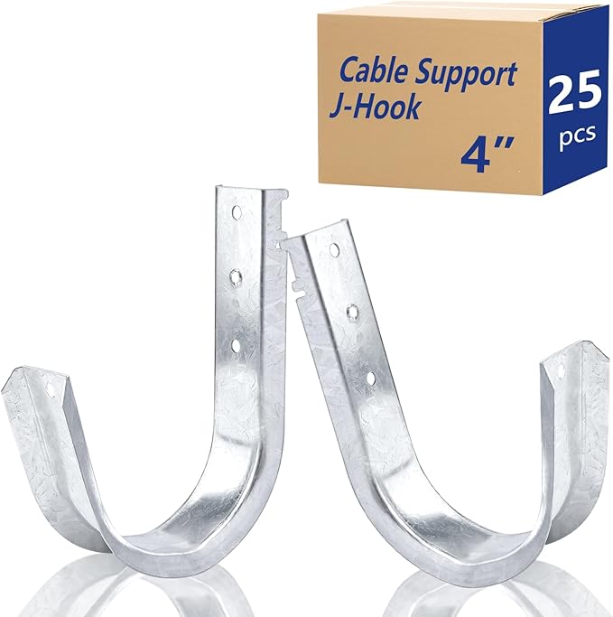 SIHAI 25-Packs 4” Inch J-Hooks, UL Certified Heavy-Duty Cable Support Hooks for Hanging CAT6/6A, Fiber Cable Management and Low Voltage Wiring