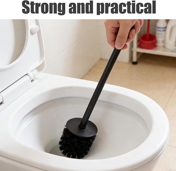 Toilet Bowl Brush Holder Set: Bathroom Toilet Deep Cleaning Scrubber with Cover - Compact Round Cleaning Tools for Washroom Bathroom (Black)