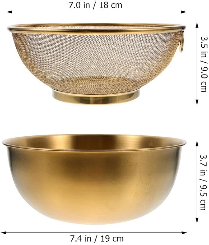 Luxshiny Stainless Steel Colander Basket with Fine Mesh Strainer and Basin for Washing Vegetables Fruits and Rice Kitchen Sink Organizer Tool