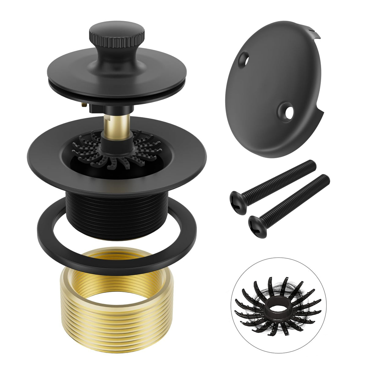 Bathtub Drain and Overflow Kit with Bath Tub Drain Stopper Matte - Image 1