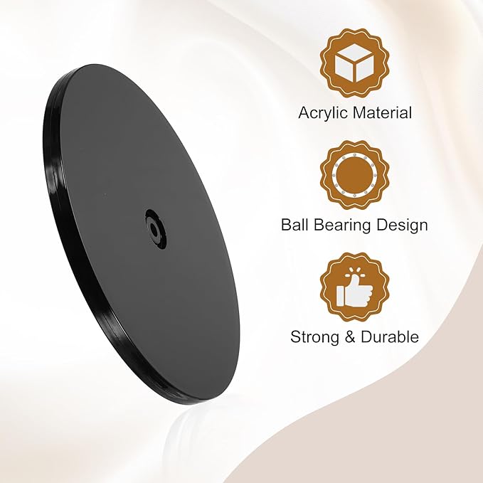 uxcell 2Pack Acrylic Lazy Susan Turntable, 8" Spinner Lazy Susan Turntable Organizer, Acrylic Ball Bearing Rotating Tray for Pantry Spice Rack Decorating, Black