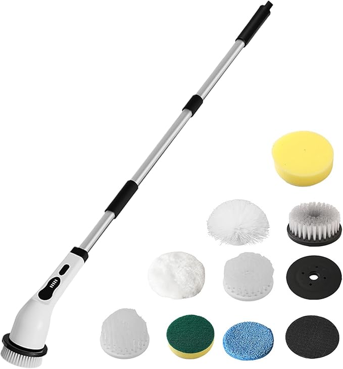Electric Scrubber for Cleaning - Adjustable Handle Gadgets,Rechargeable Cordless Shower Scrubber,Car Kitchen Home Shower Floor Tile Tub Grout Wall Toilet