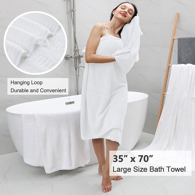 Oliven 4 Pcs White Large Bath Sheet Set 35"x70" Oversized Bath Towel Jumbo Towels 600GSM Soft Highly Absorbent Quick Dry Beach Chair Towels Woven Towel for Bathroom Hotel and Spa