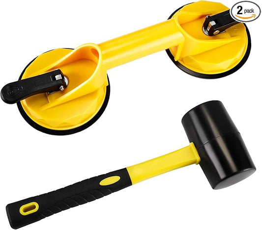 Floor Gap Fixer Tool Kit for Laminate Floor Gap Repair Aluminum Heavy Duty Suction Cup and Rubber Mallet Set for Floating Wood Floors and Moving Glasses(Yellow)