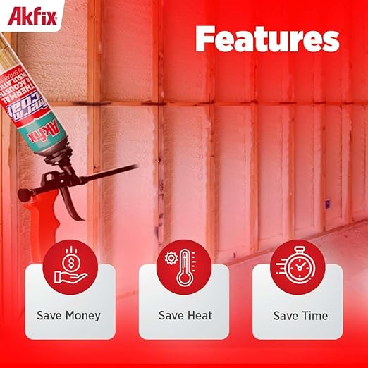 Akfix Thermcoat Fire Rated Spray Foam Insulation 240 sq ft (12x27.1 oz) - (R-Value 11.32/2 inch) Closed Cell Expanding Wide Sealant Thermal Insulation for Walls and Attic - Gun&Cleaner NOT Included
