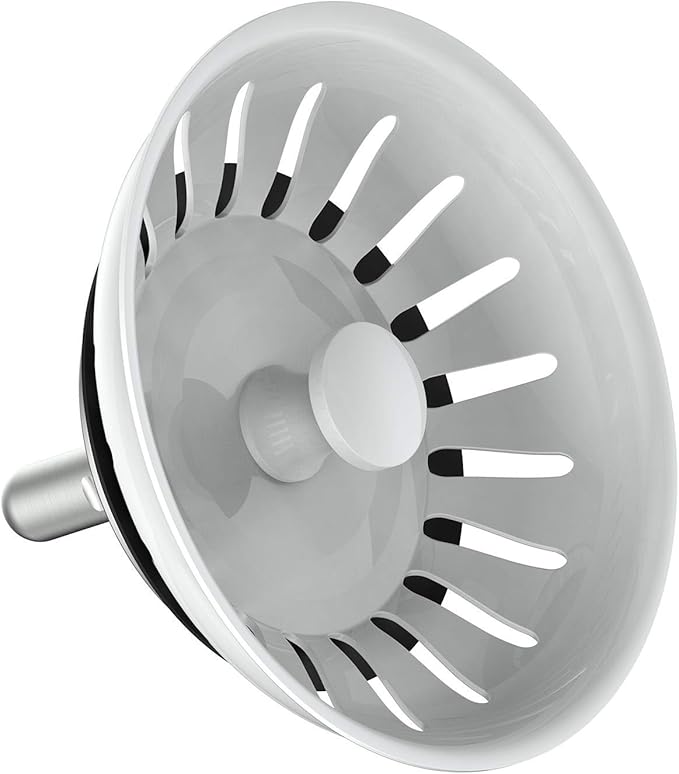 KANARY Stainless Steel Kitchen Sink Strainer Basket-Replacement for Standard Drains-Ball-lock Rubber Stopper (Single, White)
