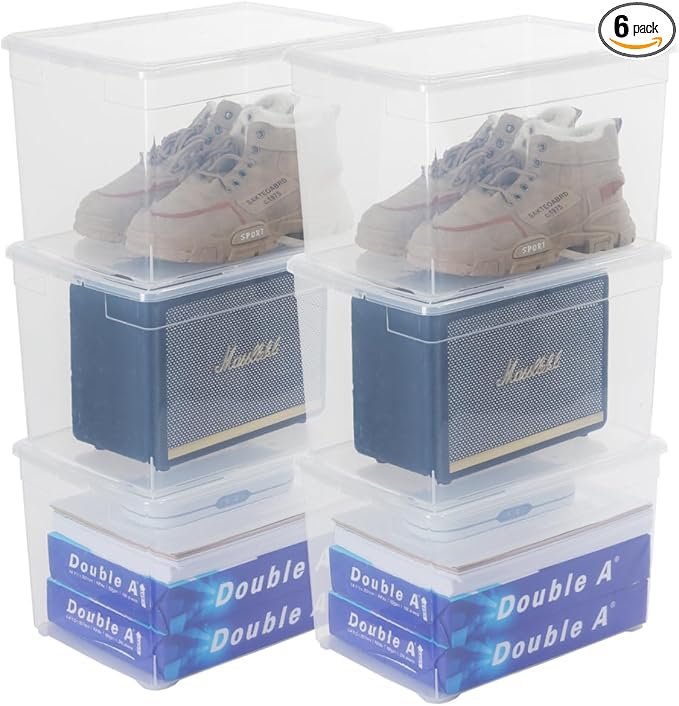 novelinks 22QTClear Storage Box Stackable Plastic Storage Bins with Lids Plastic Container Box for Sorting,6 Pack