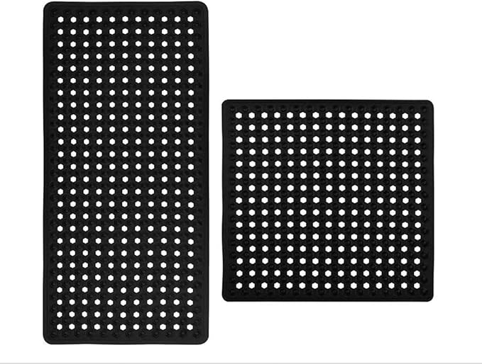 Gorilla Grip Bath Tub Mat and Shower Mat, Both Black, Bath Mat 35x15 Size, and Shower Mat 21x21 Size, 2 Item Bundle