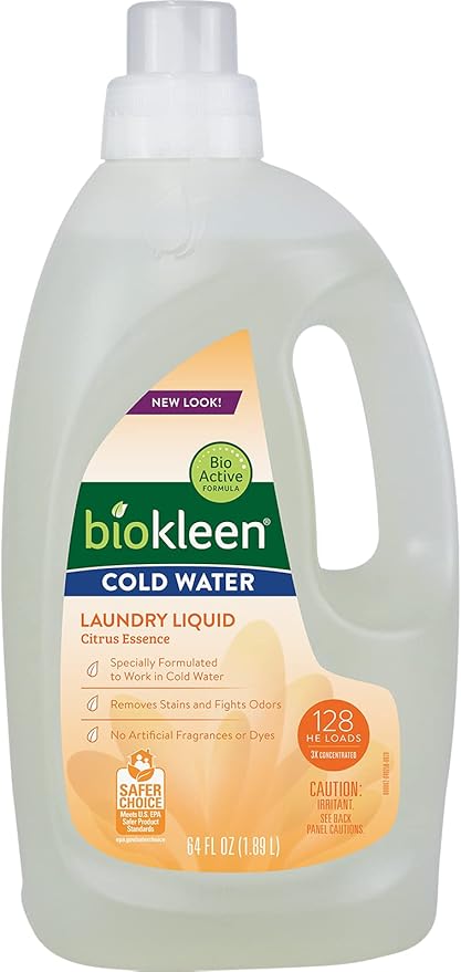 Biokleen Natural Cold Water Laundry Detergent - 128 Loads - Liquid, Concentrated, Eco-Friendly, Non-Toxic, Plant-Based, No Artificial Fragrance or Preservatives