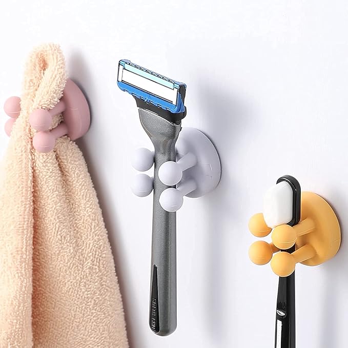 Silicone Toothbrush Holders - 6Pcs Razor Hooks Adhesive Wall Mounted for Hanging Towel Key Plug Cable, Utility Decor Stick to Dorm Room Door Function for Kitchen Bathroom Home Office