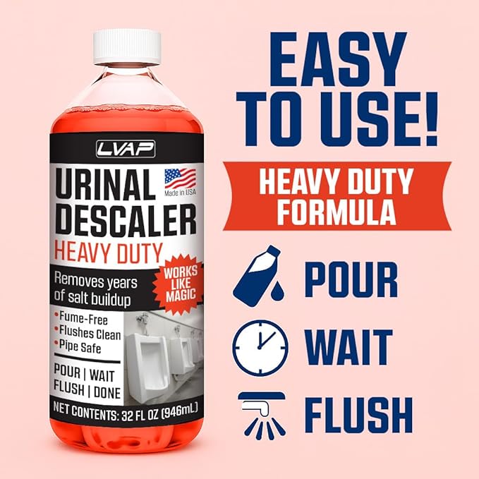 LVAP Heavy Duty Urinal Salt Remover – Made in USA – Commercial Grade Urinal Drain Cleaner & Odor Eliminator. Removes Salt, Calcium, Rust and Scale Build Up – 32 fl oz Bottles - 12 Pack