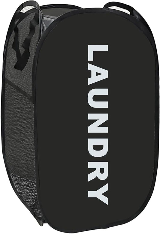 Collapsible Laundry Basket Foldable Laundry Hamper Pop Up Basket Dirty Clothes Hamper for College Dorm, Travel, Cruise, Hotel, Black