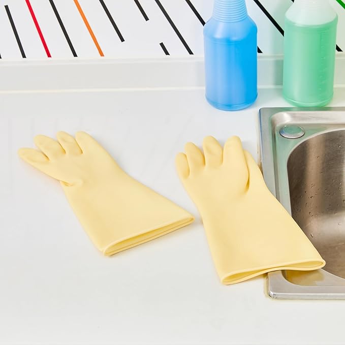 Restaurantware-Clean Tek Professional 22 Mil Medium Cleaning Gloves, 10 Pairs Of Long Cuff Gloves - No-Slip Grip, No-Powder, Yellow Latex Gloves For Kitchen Cleaning, Ideal For Washing Dishes