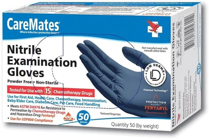 CareMates Nitrile Medical Exam Gloves, Latex Free Rubber, Powder Free, Extra Strong, 4 Mil Thick, Certified for Home Infusion, First Aid, Food Safe, Cleaning Gloves, Large, 300-Count