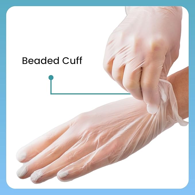 HCS Clear Vinyl Gloves - Disposable, Latex-Free, Powder-Free - Vinyl Disposable Gloves, Cooking, Food Prep, Cleaning, Exam