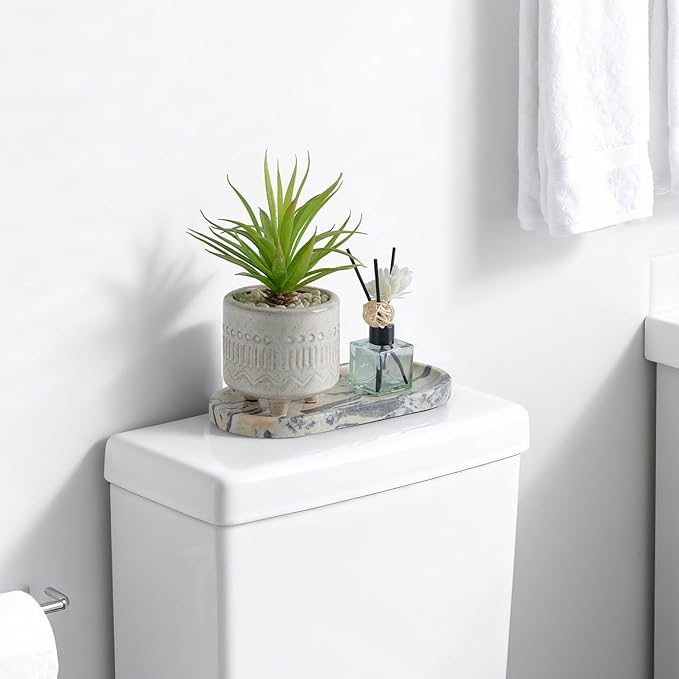 Natural Marble Vanity Tray, Marble Tray for Bathroom countertop,Stone Tray for Storing Perfume, Cosmetics and Jewelry 10 * 5inch （Ink Wash Yellow）