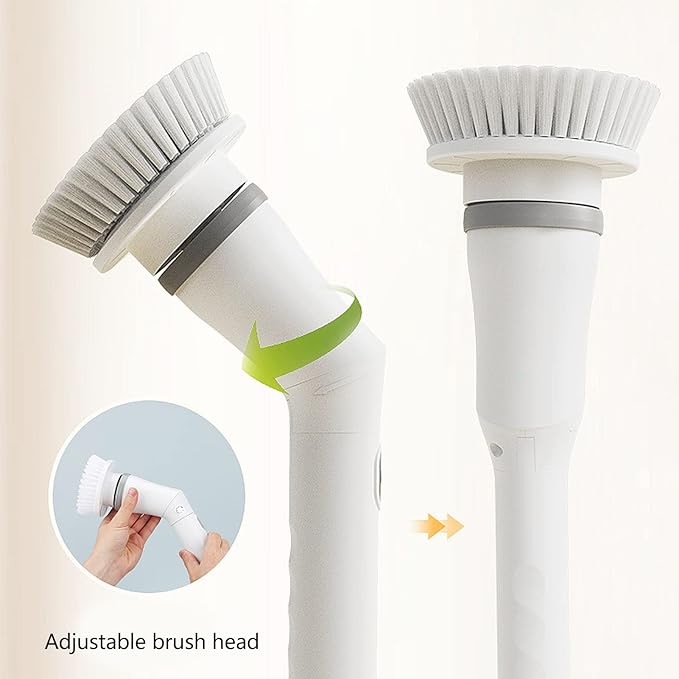 Pilipane Electric Spin Scrubber Cordless Power Cleaning Brush with 6 Replaceable Heads Adjustable Extension Handle for Bathroom Tile Floor Shower Tub White