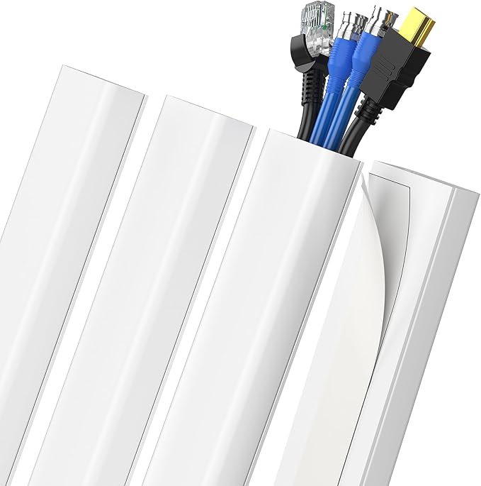 Delamu Cord Covers for 3-4 Wires on Wall, 62.8in Cord Hider Wire Covers for Cords on Wall, Large Cable Hider Cable Cover Management, TV Cords Hiders for Walls Mounted TV, 4X L15.7 W1.18 H0.63in, White