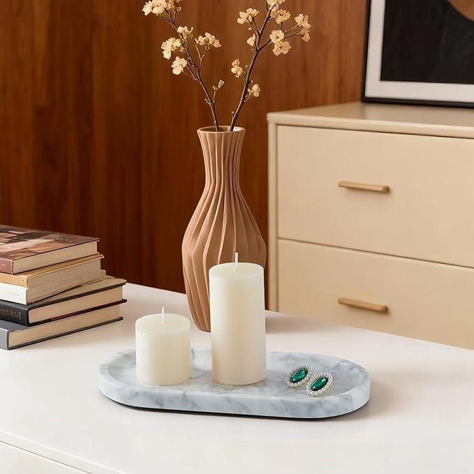 Natural Marble Vanity Tray, Marble Tray for Bathroom countertop,Stone Tray for Storing Perfume, Cosmetics and Jewelry 10 * 5inch （White）