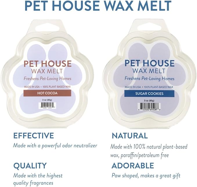 One Fur All Pet House Scented Wax Melts, Natural, Plant Based Soy Wax Melts for Pet Odor, Long Lasting Fragrance for Fresh Smelling Homes, Sugar Cookies, Pack of 2