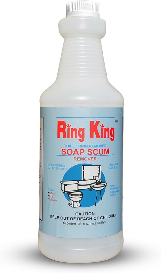 Amazon Brand - Ring King Toilet Soap Scum Remover For Shower | 32OZ Fast Acting Hard Water Stain Remover – Multi-Surface Bathtub Cleaner For Tile, Glass, Limescale & Sink – No Scrubbing