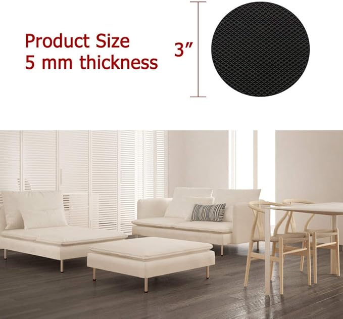 Yelanon Non Slip Furniture Pads - 16 pcs 3" Round Felt & EVA Furniture Grippers, Dark Brown & Black, Self Adhesive Rubber Feet for Hardwood, Laminate, Tile, Vinyl, Cork Floors