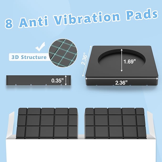 Anti Vibration Pads for Washing Machine, Anti Skid and Anti Shake Washer Anti Vibration Pads, 8 PCS Noise Dampening Washing Machine Vibration Pads - Natural Rubber Feet Pads
